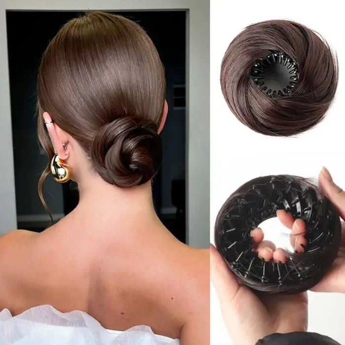 Pince à cheveux synthétique en chignon, Texture droite, beignet en désordre, Mini cercle, Clips élas