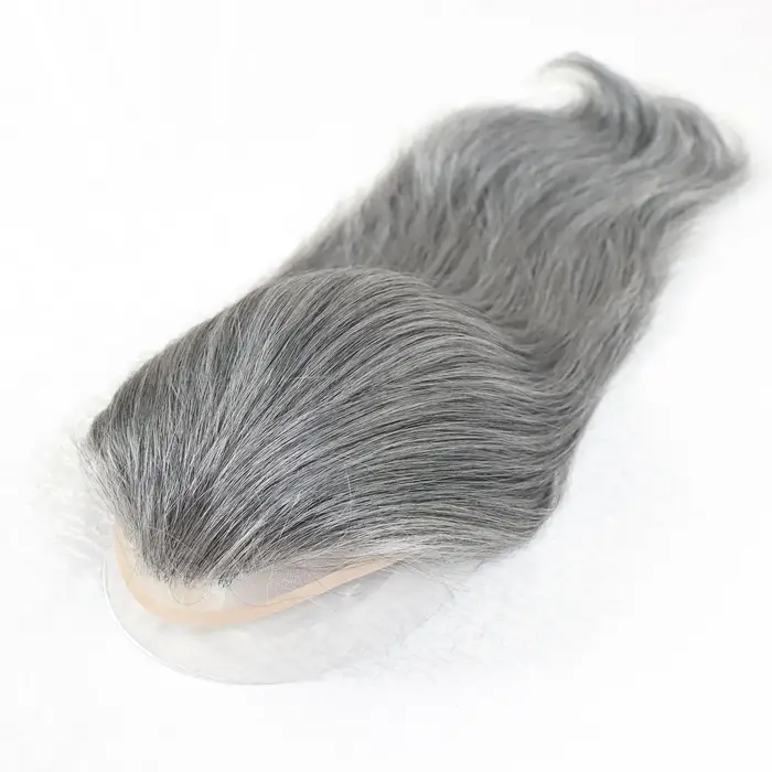 Toupet gris de 12 pouces pour hommes, cheveux humains, perruque pour homme, postiche, système en den
