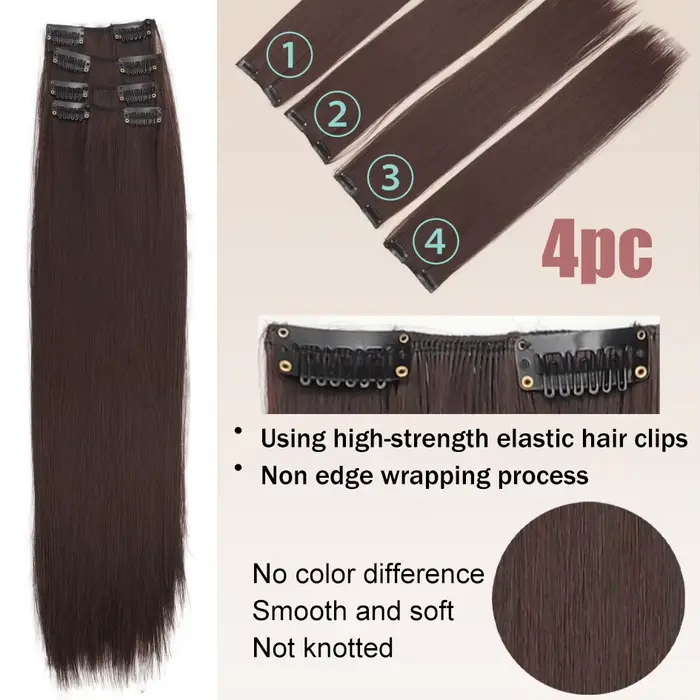 Extensions capillaires synthétiques lisses quatre pièces pour femmes, 4 pièces, 16 pouces/20 pouces/