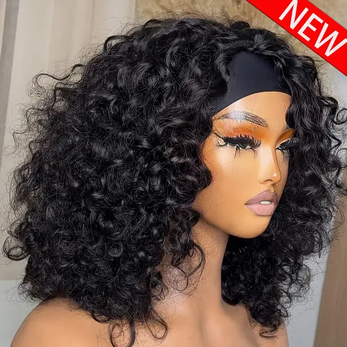 Perruque bandeau en cheveux humains bouclés, sans colle, entièrement fabriquée à la machine, densité 400, 100% cheveux humains, pour femmes, 10-18 pouces