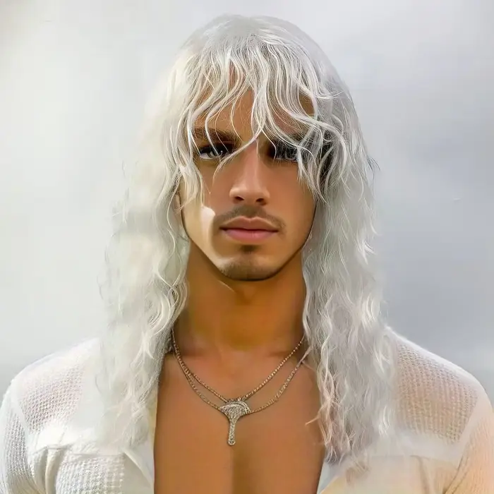 Perruque Synthétique Longue Bouclée pour Homme
