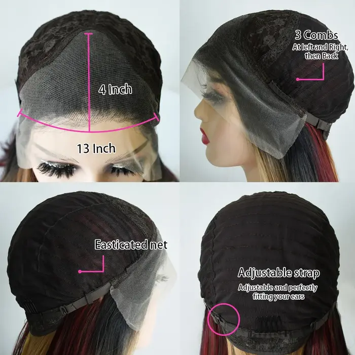 Perruque Lace Frontal Wig synthétique Body Wave longue bleu foncé, 13x4 HD, bleu nuit, sans colle, h
