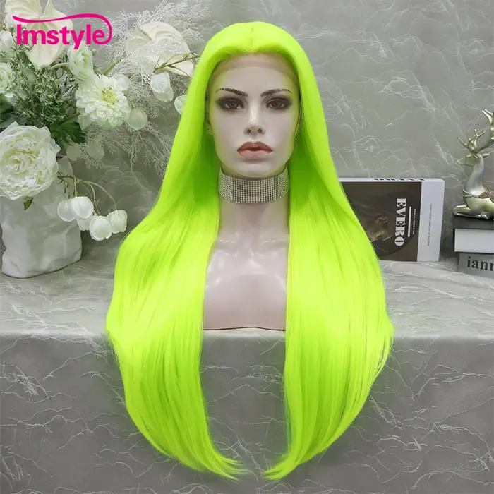 Imstyle – perruque longue verte fluorescente