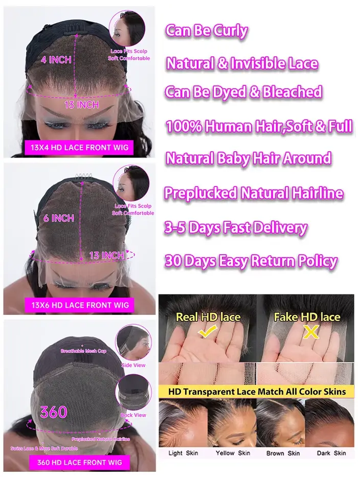 Perruques en cheveux humains 13x6 360 HD Lace Front pour femmes noires, densité 250, lisses comme de