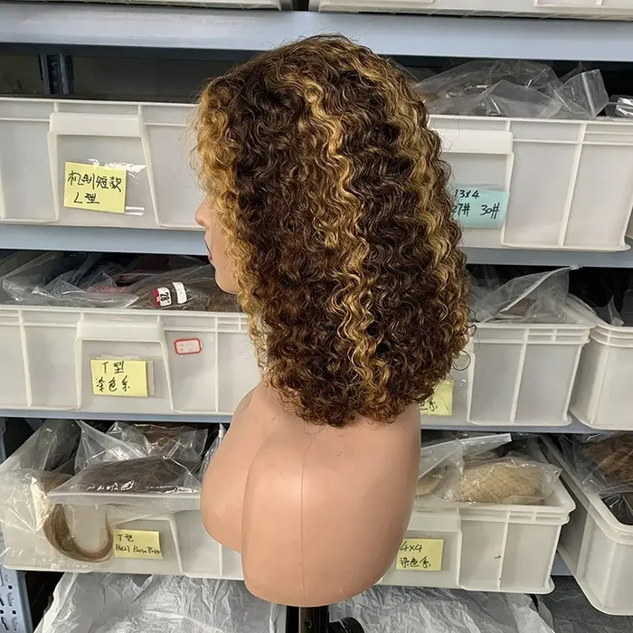 12A JC Bob perruque avec frontale complète P4/27 mettre en évidence les cheveux humains 8-12 pouces Texture d'apparence naturelle reflets lisses ajustement confortable