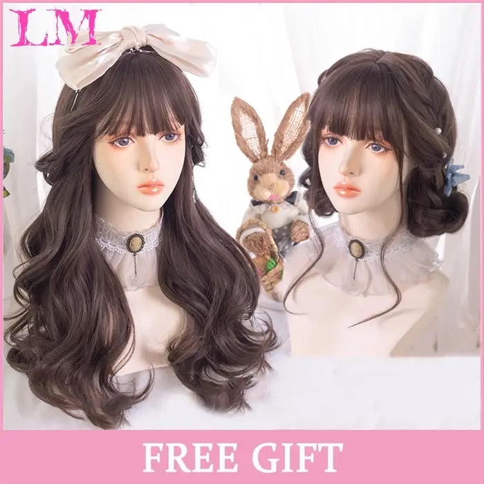 LM LM Perruques de Cosplay synthétiques ondulées longues ombrées blanches