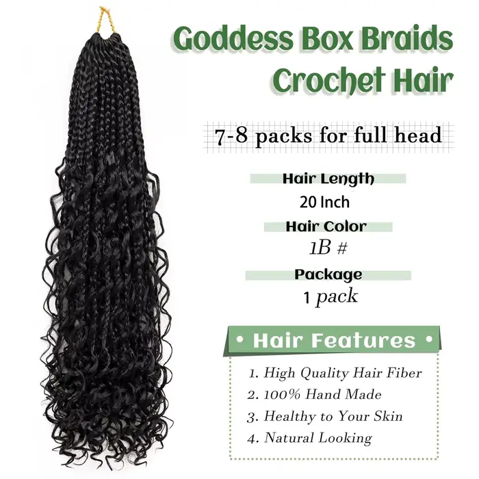 Tresses synthétiques en boîte de déesse, cheveux au Crochet avec extrémités bouclées, Extensions cap