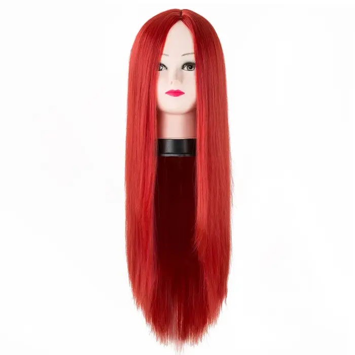 Perruque rouge synthétique longue et lisse