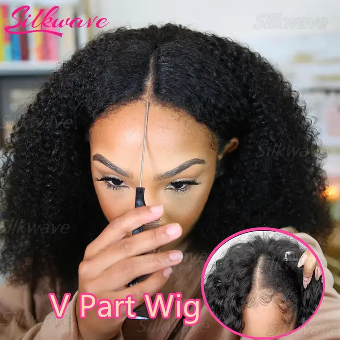 Perruque en V en cheveux humains bouclés crépus, sans colle, pour femmes, sans besoin de laisser de 