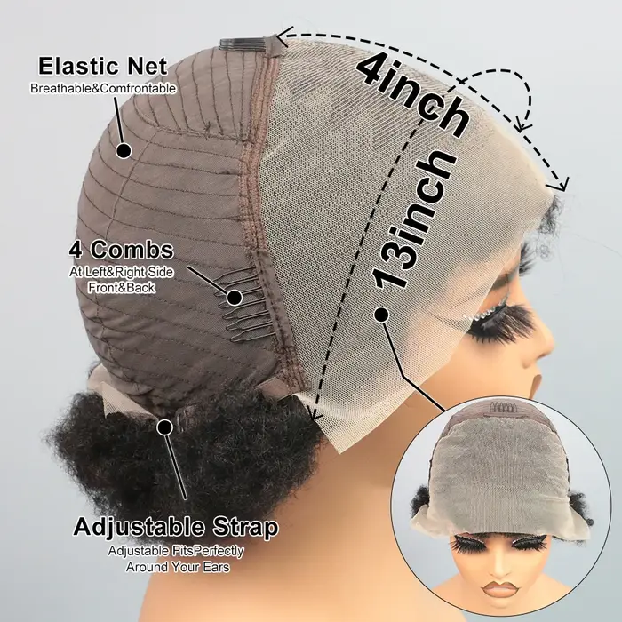 Perruque courte afro naturelle coupe pixie en cheveux humains