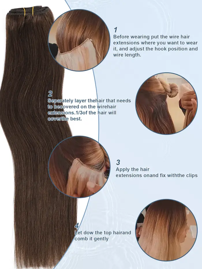 Extensions de cheveux humains Halo avec fil Invisible