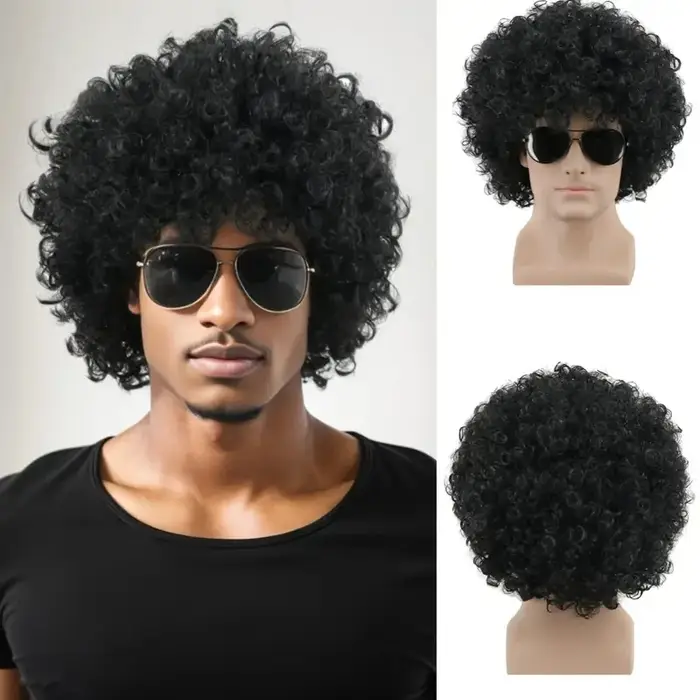 Perruque courte bouclée noire de style africain