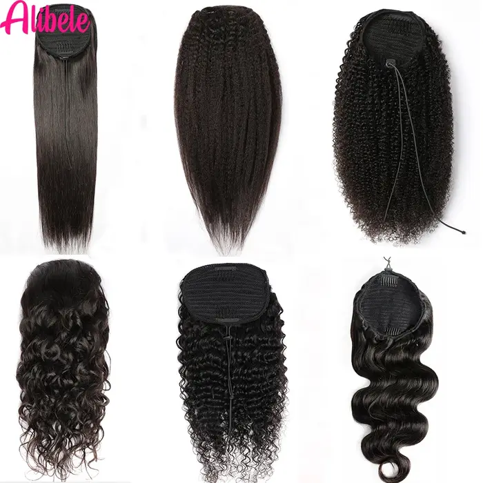 Alibele-Extensions de Cheveux Humains Crépus Bouclés Afro, Queue de Cheval Longue à Clips, 10-28 Pou