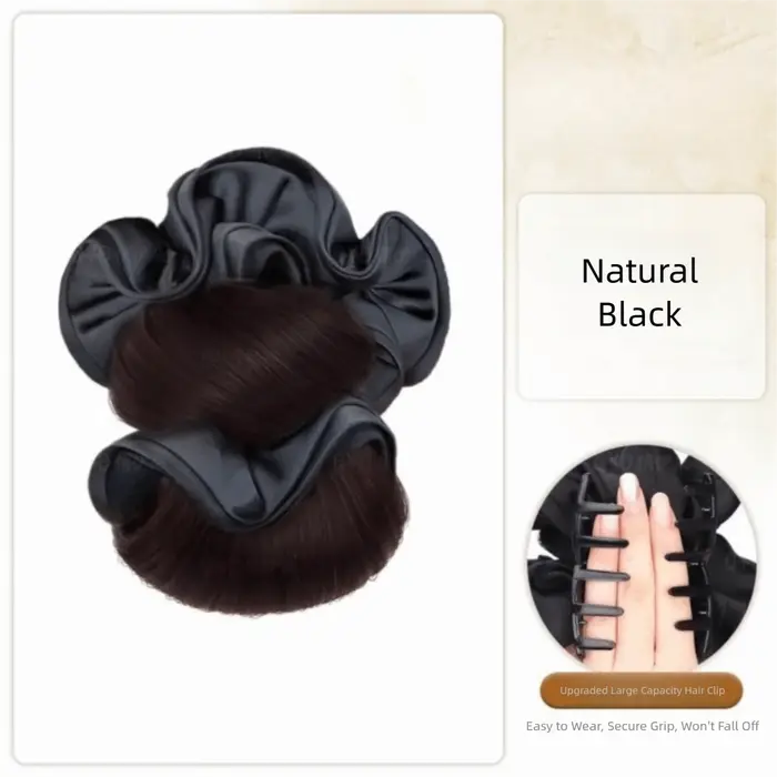 Nouveau Chignon Synthétique Noir avec Pince à Cheveux et Élastique