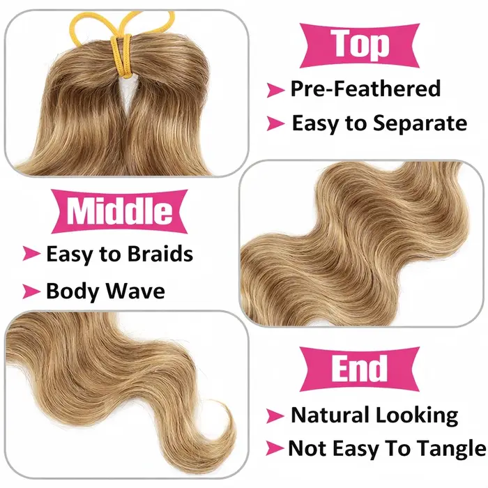 Réutilisable sans nœuds # 27 mèches de cheveux humains blond miel pour tresses bohèmes, extensions d