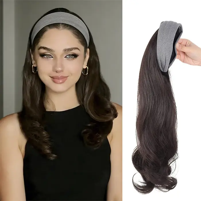 Perruques synthétiques à bandeau, longues, bouclées et ondulées, extensions de cheveux ombrées marro