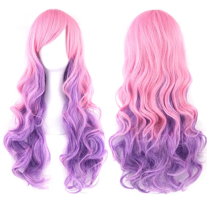 Soowee cheveux synthétiques Ombre arc-en-ciel Cosplay perruque avec frange rouge jaune violet vert bleu perruques