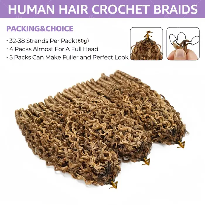 Extensions de cheveux humains ondulés 15A, effet plume, à crocheter, avec boucles spirales aux extré