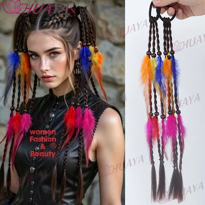 Extensions de cheveux synthétiques en plumes de style bohème pour femmes