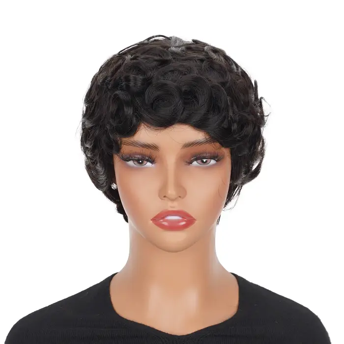 Perruques courtes coupe lutin pour femmes cheveux humains
