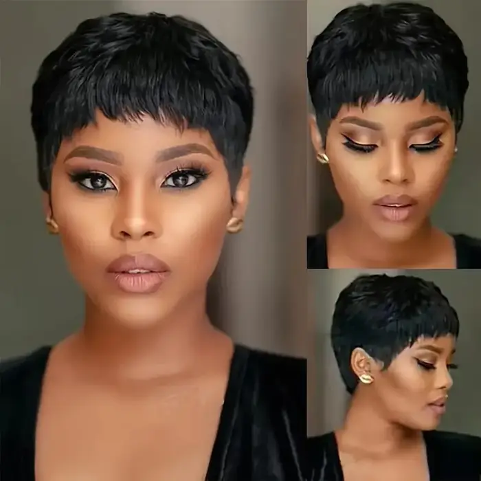 Perruques de cheveux humains droites courtes couleur naturelle