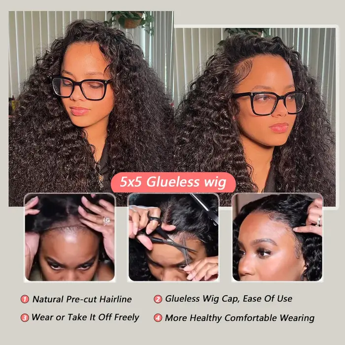 Perruque 100% Cheveux Humains 5x5 Sans Colle Ondulée Effet Mouillé Transparente HD 13x4 Vraie Chevelure Vietnamienne Naturelle Densité 250 300