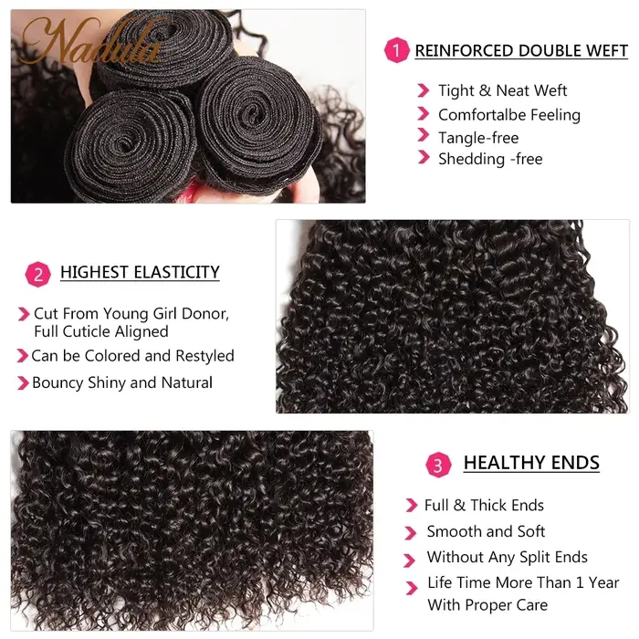 Nadula cheveux brésiliens bouclés cheveux armure 3 paquets/4 pièces cheveux brésiliens paquets trait