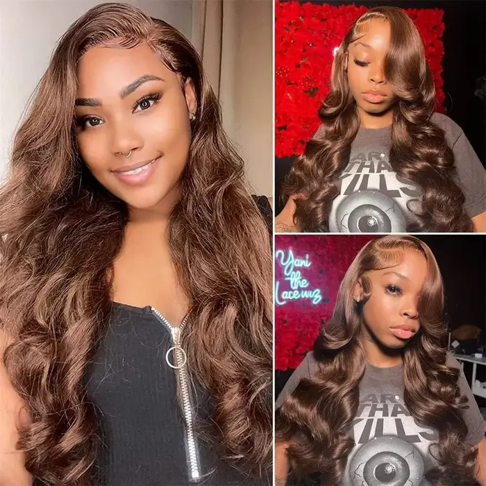 Perruques AMZhair Châtain Chocolat Cheveux Humains Ondulés Dentelle Transparente HD Perruque Frontale 13X4 13X6 Pour Femmes Noires