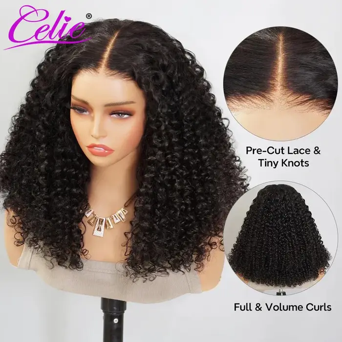 Celie pleine et volumineuse Popping perruque bouclée Pull & Go sans colle 6 × 5 HD dentelle fermeture perruque Super Double dessiné perruque de cheveux humains 250%