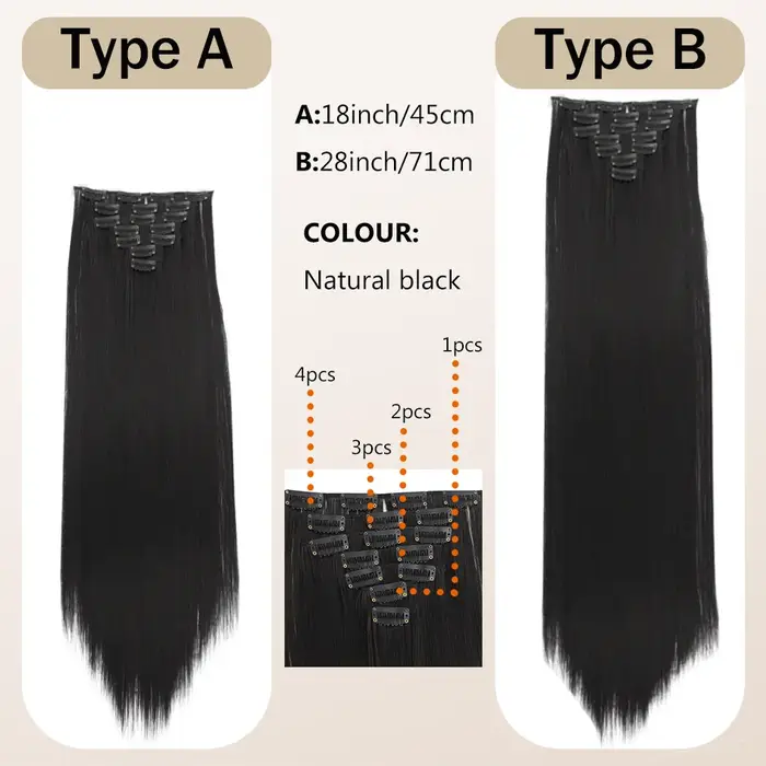 Extensions de cheveux synthétiques lisses en 7 pièces/ensembles de 18 pouces/28 pouces, extensions à
