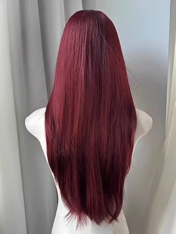 Perruque Lace Front Wig synthétique rouge longue et lisse pour femmes