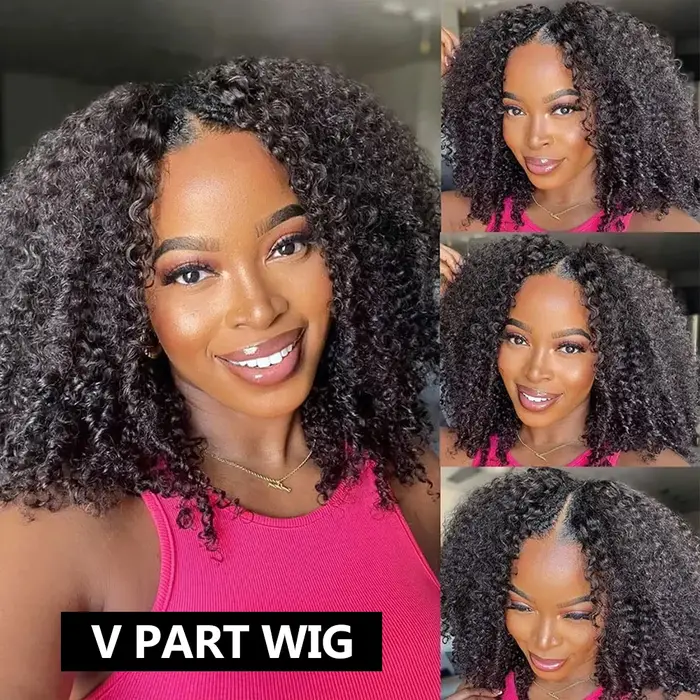 Demi-perruque Afro bouclée, cheveux humains, sans colle, bandeau avec cordon de serrage, Clip sans c