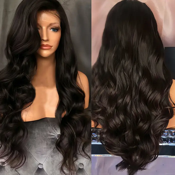 Perruque en grosses vagues cheveux longs bouclés moelleux longs cheveux noirs mode fibre synthétique