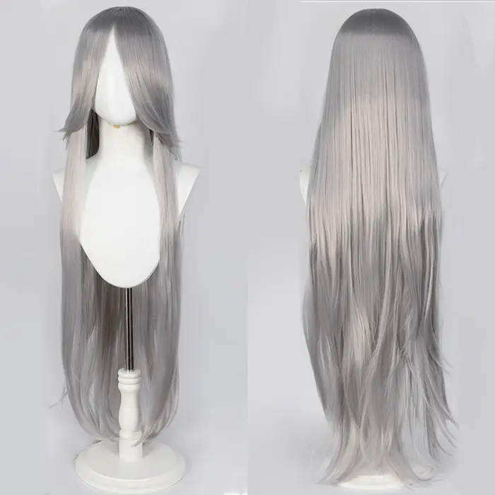 Perruque de Cosplay synthétique longue et lisse de 100CM avec frange, perruque de Cosplay rose viole