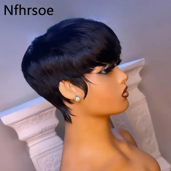 Perruque Bob courte droite Pixie Cut pour femme
