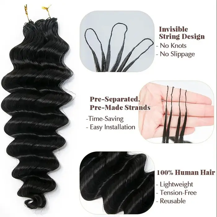 Extensions de cheveux au crochet sans nœuds pré-séparées Deep Wave