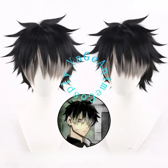 Perruque Anime Kaiju No.8 Gen Narumi noire et grise, à pointes lâches, pour cosplay d'action