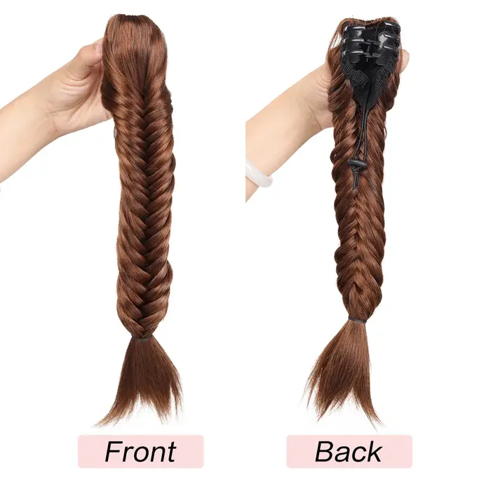 Extensions de cheveux tressées de 16 pouces, noir et marron, avec pince crabe pour queue de cheval,