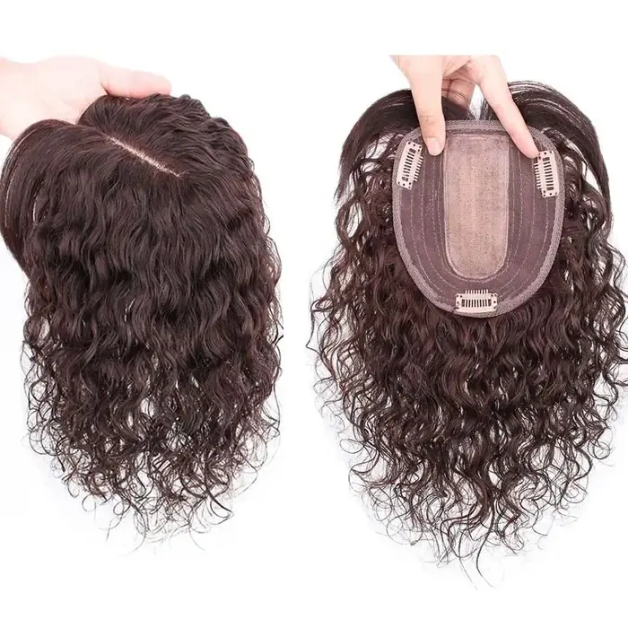 Postiche bouclée de cheveux humains 13x13cm, adaptée à la perte de cheveux des dames et au Volume Ra