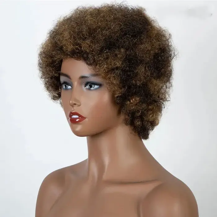 Afro crépus bouclés mettre en évidence perruque cheveux humains Ombre brun blond