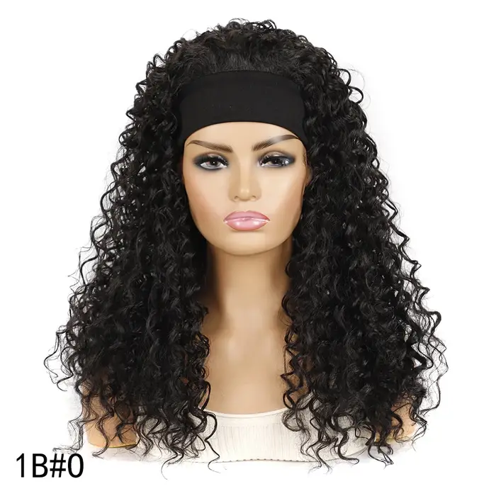 Perruque synthétique bandeau longue bouclée à ondulations profondes, style afro, sans colle, résista