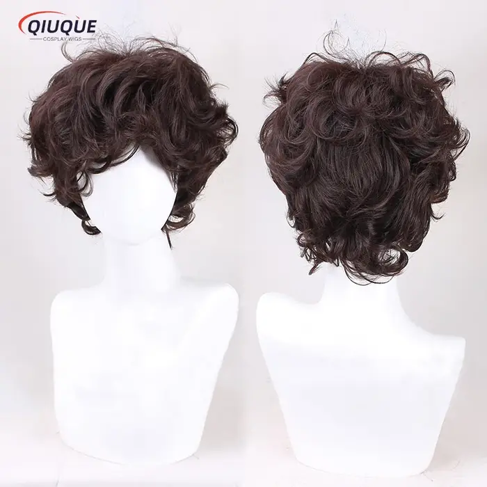 Frodo Baggins-Perruque Cosplay Courte Bouclée Marron, Cheveux Synthétiques, Bonnet, Halloween Py Pla