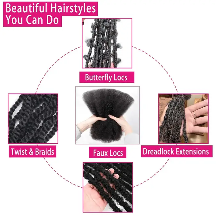 Cheveux synthétiques bouclés afro crépus pour tresses/extensions de locs permanentes