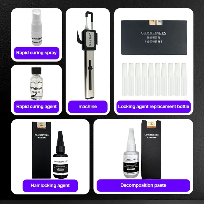 Comblinees P1 Kit d'extension de cheveux de Salon professionnel Gel de colle glacée liaison rapide sans lumière UV