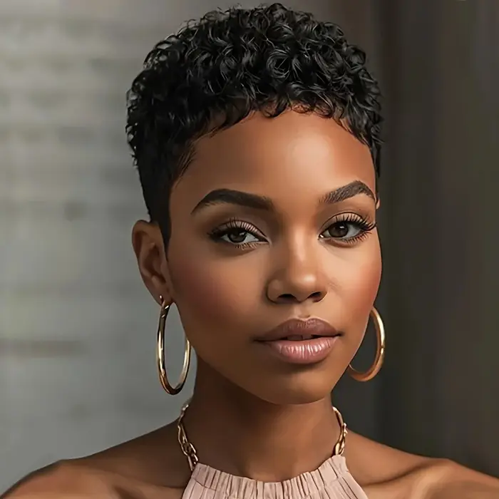 Perruque courte afro bouclée en cheveux humains, densité 150 %, fabriquée à la machine, coupe pixie,