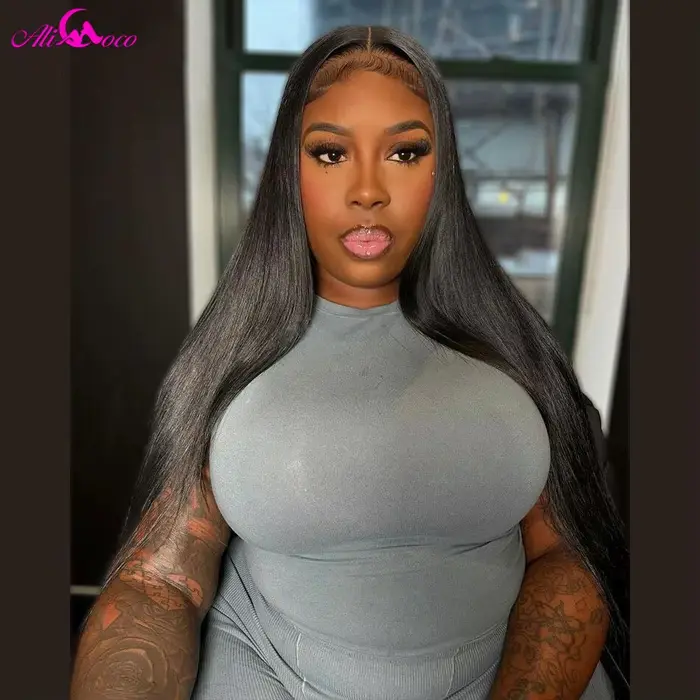 Perruque Lace Front Wig naturelle lisse ombré blond, 13x4, 13x4, racines brunes, pre-plucked, densit