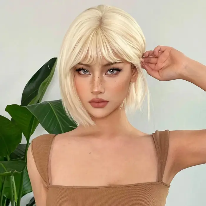 Perruque synthétique style bob doré pour fête costumée