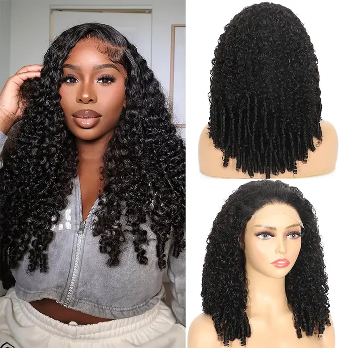 100% Double dessiné cheveux birmans bouclés sans colle dentelle fermeture perruques 250 densité rebondissant