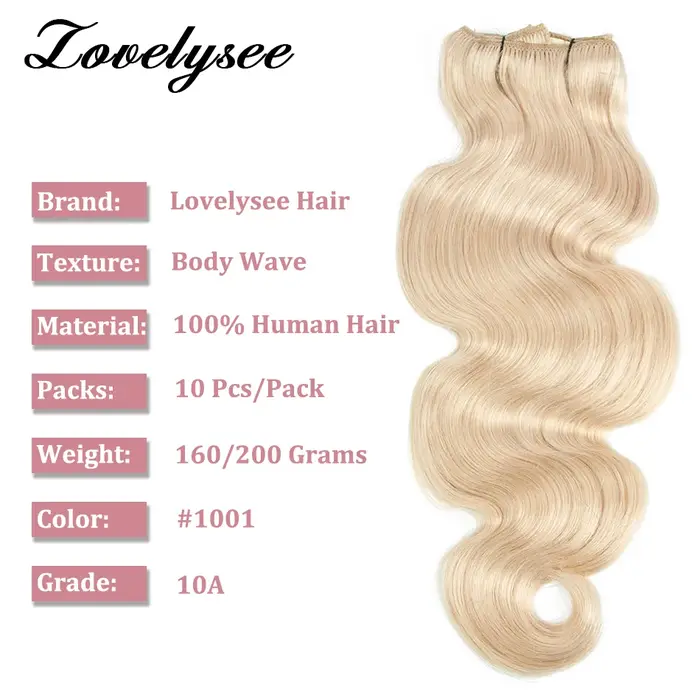 Clip de vague de corps dans les Extensions de cheveux humains brésilien 100% Remy cheveux humains 10