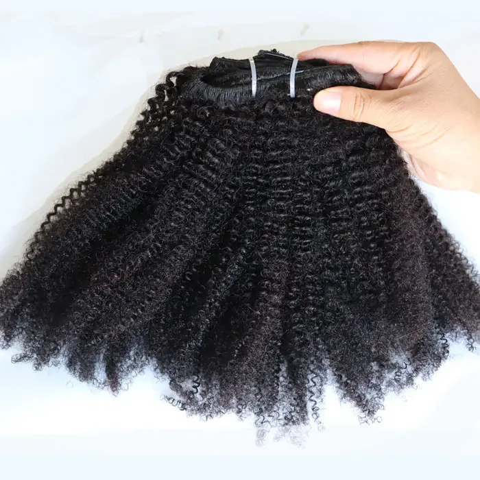 KPLYGDG réel 4C Afro crépus bouclés Extensions de cheveux humains Clips en naturel noir vierge Remy pince dans